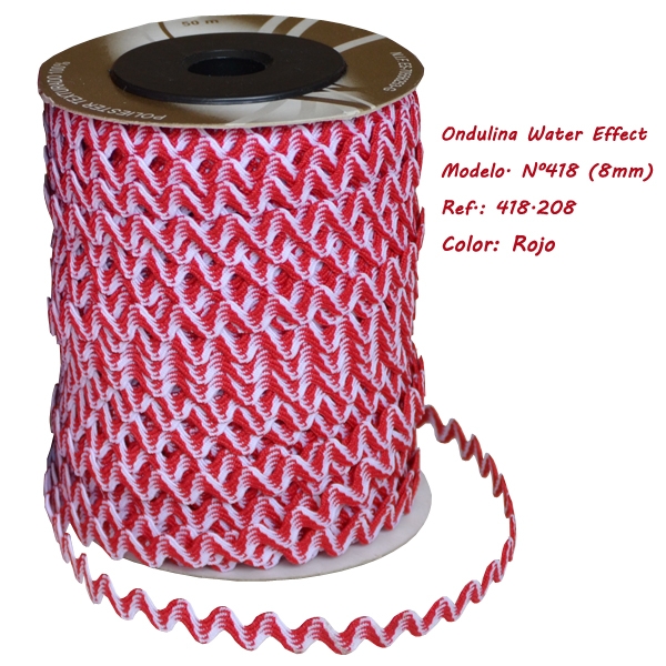 Ric Rac ribbon Watereffects 8mm (50 m), Red